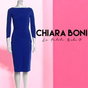 CHIARA BONI La Petite Robe Royal Blue Formal Gown Knee Length Size‎ Women US 16
